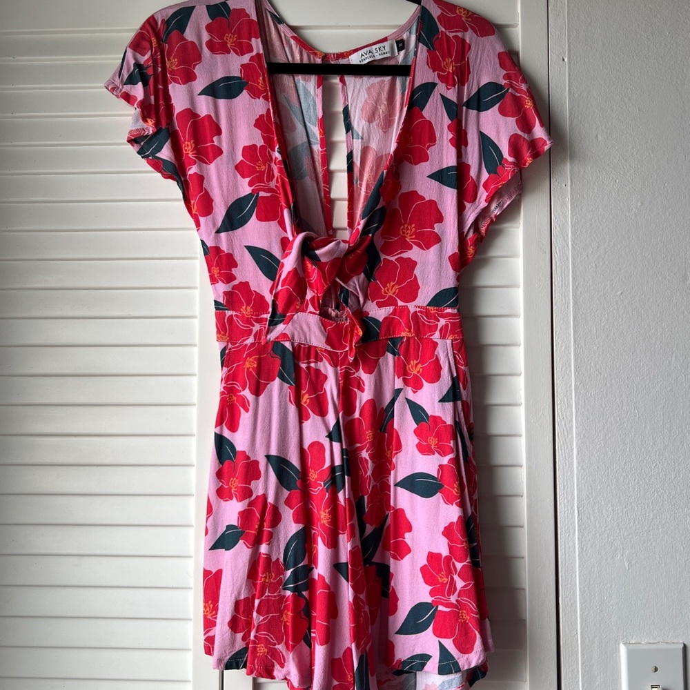 Ava Sky Pink and Red Floral Romper